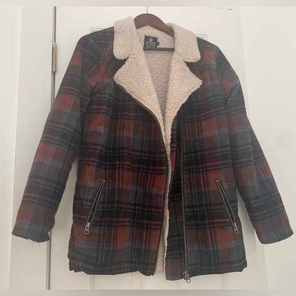 Volcom Plaid Sherpa Coat Women’s Size S - Picture 3 of 7